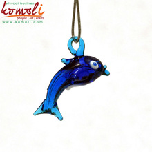 Blue murano glass dolphin figurines pendant fish