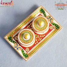 Kundan work marble tray, Feature : Handmade