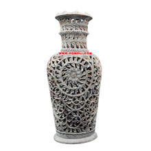 Cylinder soapstone stone carving flower vase, Color : Grey