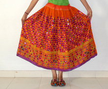 100% Cotton kutch mirror work skirt, Technics : Embroidered