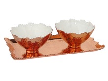 Copper Polished Tray with Two Bowl, for Tableware