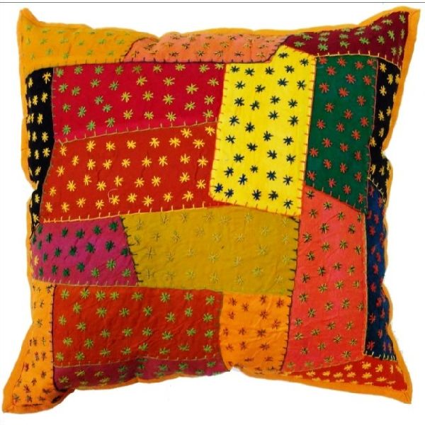 Lucky Handicraft 100% Cotton Embroidered Jogi Kantha Cushion cover, Shape : Square