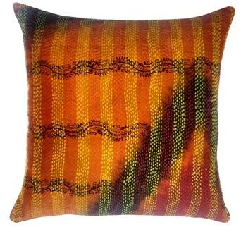 Square Kantha Silk Cushion Cover, for Car, Chair, Decorative, Seat, Gift Item, Feature : Washable
