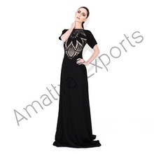 Black Rayon with golden Beaded Long Dress