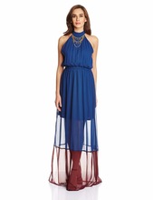 Blue Georgette Long Cocktail Dress