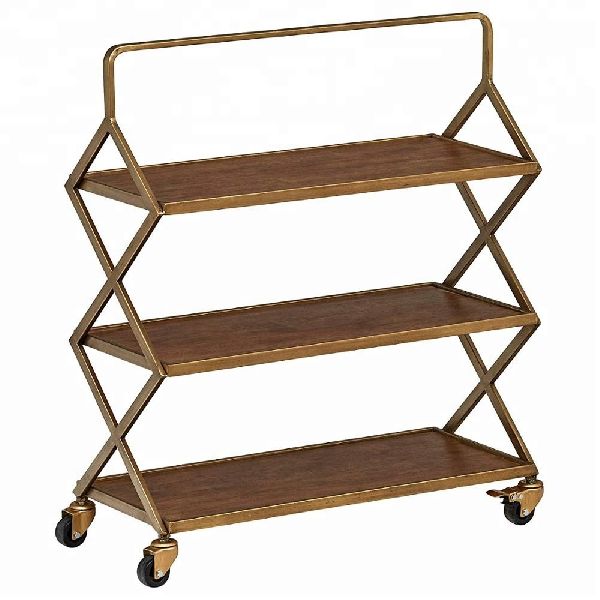 Wood METALIC INTERSECTING ROLLING CART, for Commercial Furniture