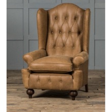 Authentic leather wing back chair