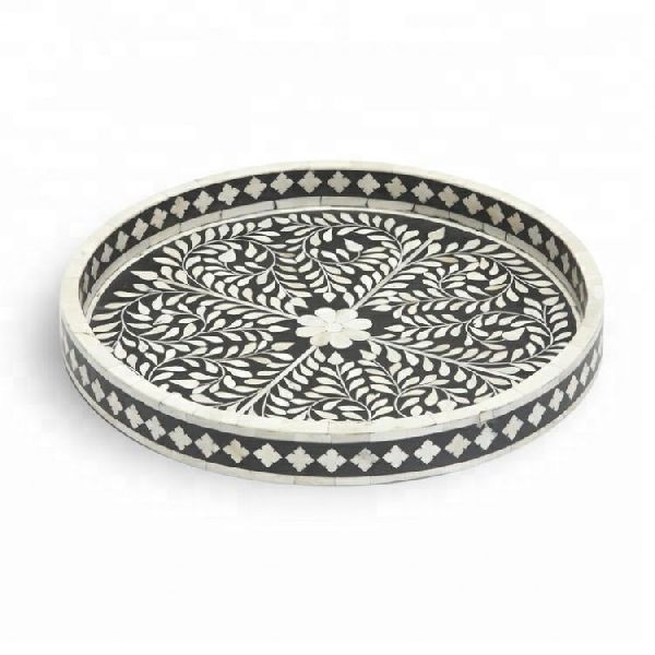 ANIL UDYOG Bone Inlay Tray, Size : 35 Cms Dia