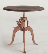 Copper finish iron Crank side table with wood top