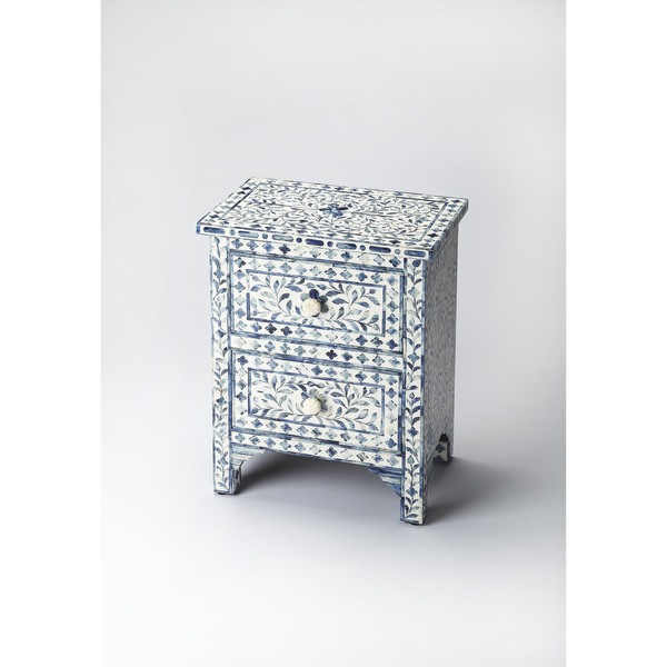 Bone inlaid side table with drawers, Color : Blue