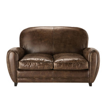 Two seater leather vintage sofa in brown