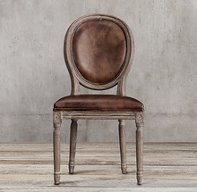 Vintage french round leather dining chair
