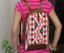 jacquard and leather backpack
