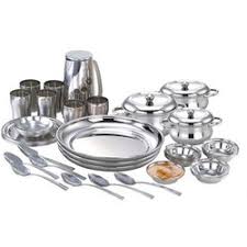  Metal Stainless Steel Dinner Set, Color : Silver