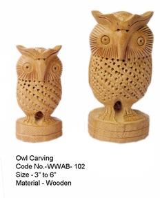 Wood Carved Jali Owl Flat