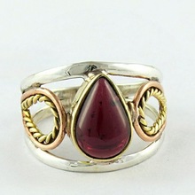 Impressive Pear Red Garnet Silver Ring