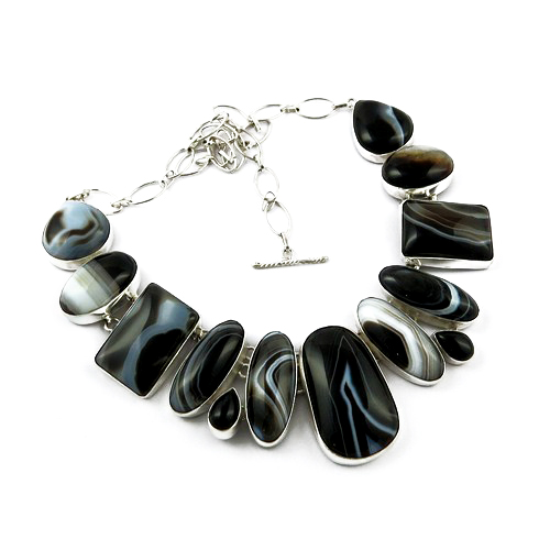 Sterling Silver Necklace, Color : Black, White