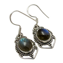  Sterling Silver Oxidized Earring, Color : Blue