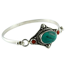 Stylish Coral AND Turquoise Silver Bangle