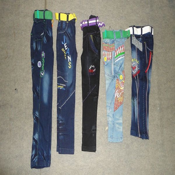 Plaid children jeans pants, Technics : GARMENT DYED