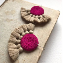 S.N.HANDICRAFTS Crochet Disc Tassel Earring, Color : PANTONE