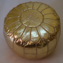 Moroccan faux leather gold poufs