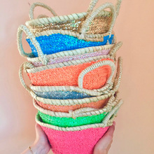 palm leaf woven boho plant pot