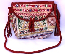 Women Shoulder Hand Bag Leather Banjara Embroidery Bag Purs