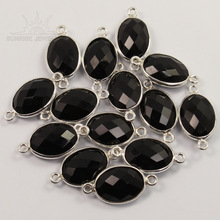 BLACK ONYX Checker Gemstones Connectors, Color : Silver