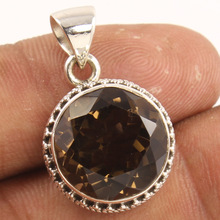 SMOKY QUARTZ Round Faceted Gemstone Pendant