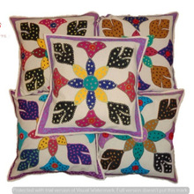 Embroidered cotton cushion cover, Technics : Handmade