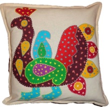 Hand Embroidered Peacock Cushion Cover, for Car, Chair, Decorative, Seat, SOFA, Size : 16x16 Inches