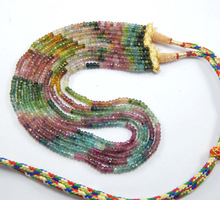 Tourmaline faceted rondelle beads necklace, Color : multi
