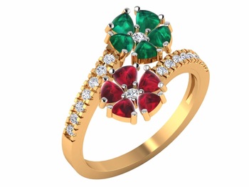 Diamond Ruby Emerald Gold Rings, Occasion : Anniversary, Engagement, Gift, Party, Wedding, Birthday