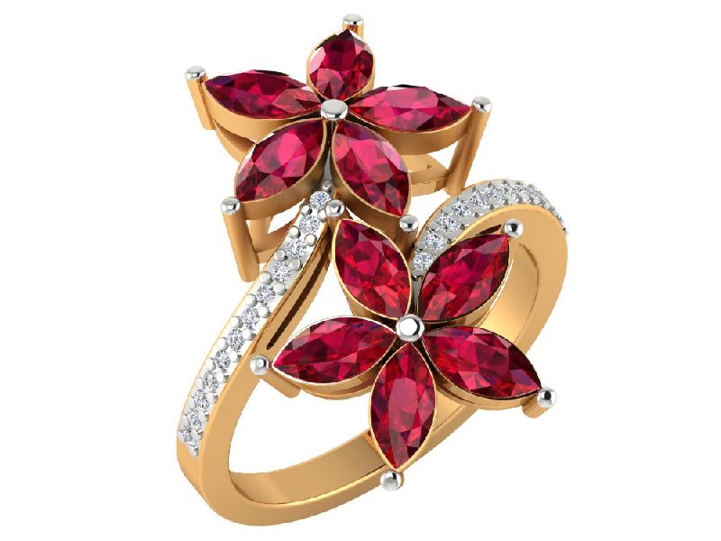 Diamond Ruby Gemstone Ring Floral Ring, Occasion : Anniversary, Engagement, Gift, Party, Wedding