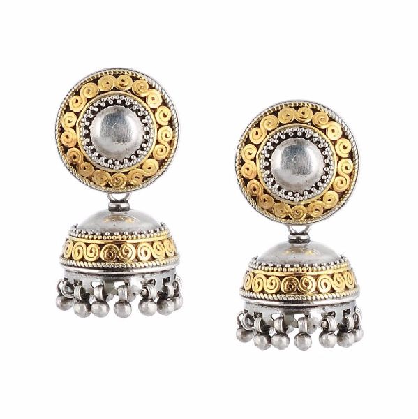 Gold Plated Multi-Tone Silver Bead Drop Earrings