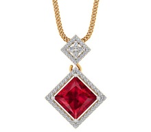 Gold Princess Cut Ruby Diamond Pendant, Occasion : Anniversary