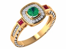 Intricately Crafted Ring, Main Stone : Emerald, Ruby