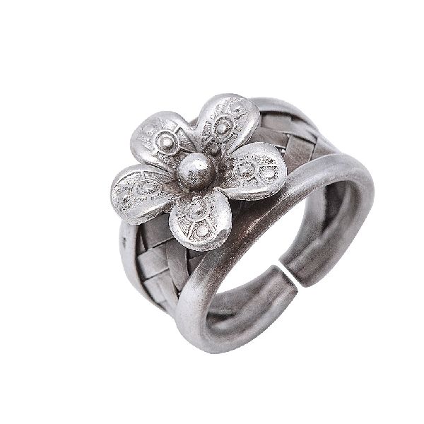 Oxidised Antique Floral Band Ring