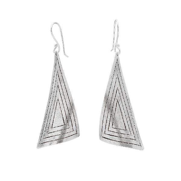 Triangular Shape Oxidized Silver Fancy Hook Earrings