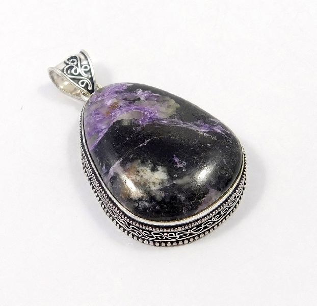 Oval Charoite Pendant, Size : 17.5X14 MM