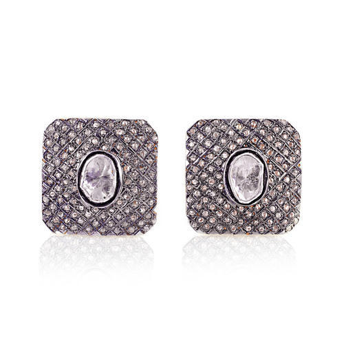 G6922 Sterling Silver Rose Cut Polki Diamond Stud