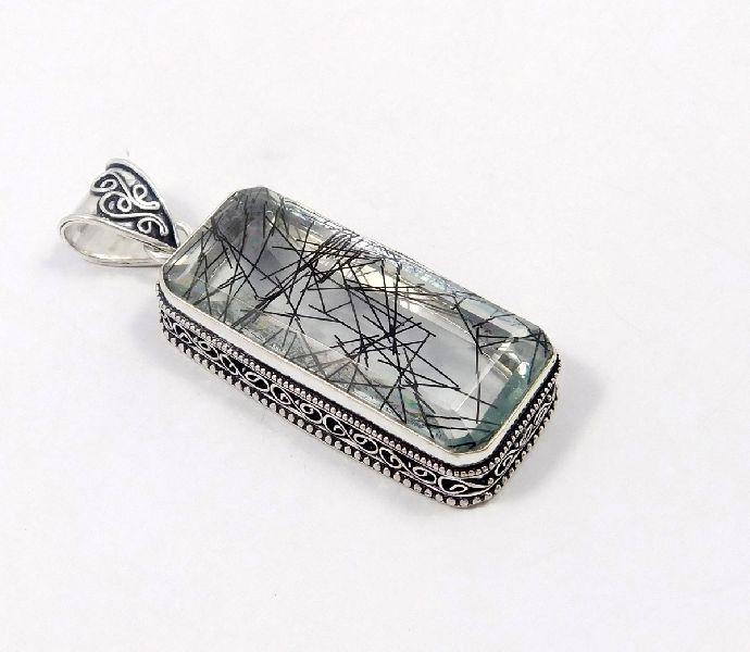 JC7172 Black Needle Rutile Carving Pendant