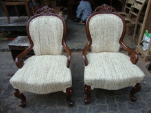 Wooden Pair Victorian Chair Upholstered