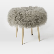 Mongolian Sheepskin Faux Stool With Lambs Wool