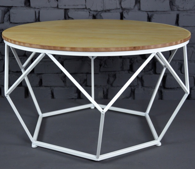 White Metal Frame wooden Top round coffee table