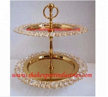 Crystal beaded border cake stand, Color : gold