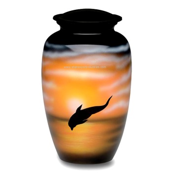 Shah Metal Dolphin Sunset Cremation Urn, Style : American Style