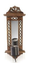 Wood Wall Mirror Jali Candle stand, Color : Black