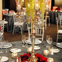 Nickel Plated Candelabra with Flower Bowl, for Weddings, Color : crystal/glass chimneys
